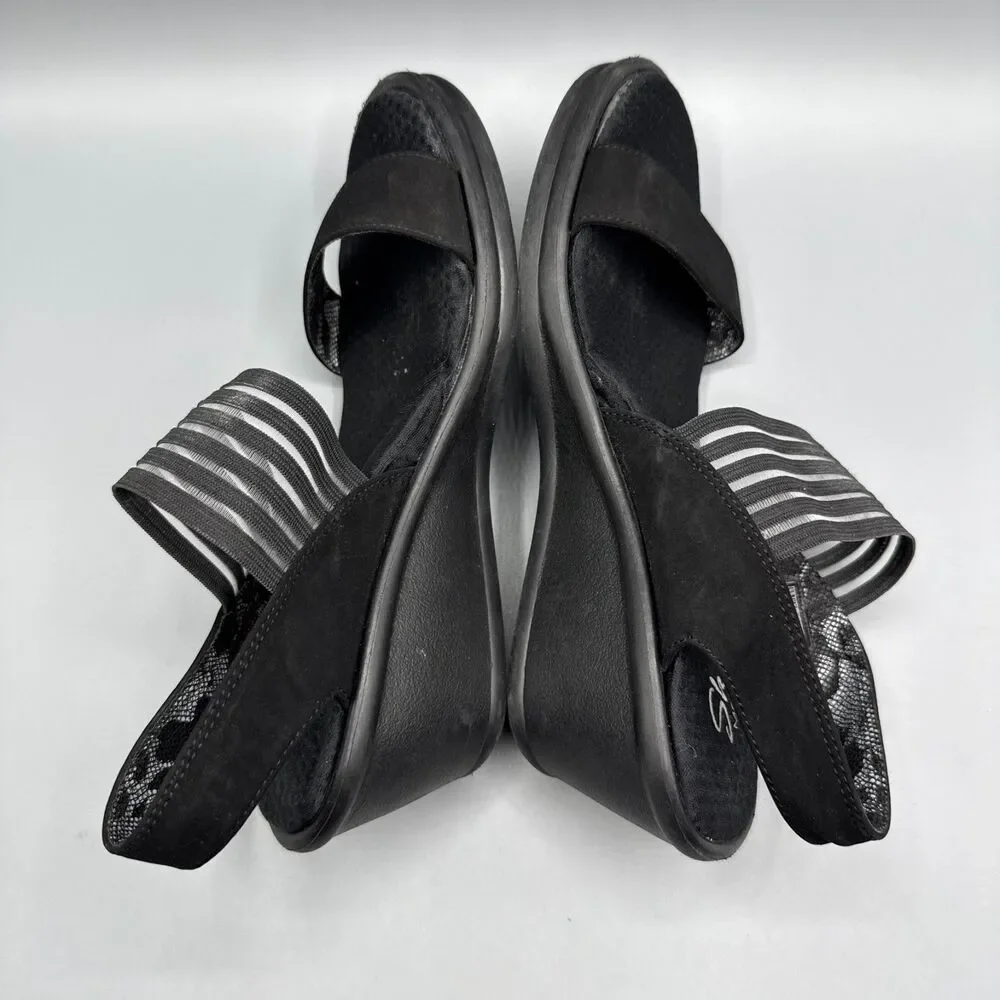 Skechers Sandals Womens Rumblers Sci Fi Casual Wedge Slingback Black Size 10